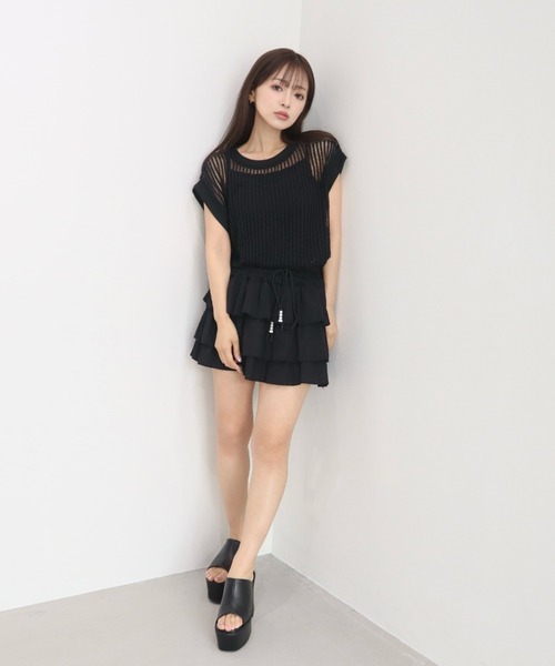 CECIL McBEE（セシルマクビー）の「プリーツ風フリルスカパン（スカート・レディース・アイボリー/ブラック/オフホワイト・MEDIUM）」の8枚目の写真