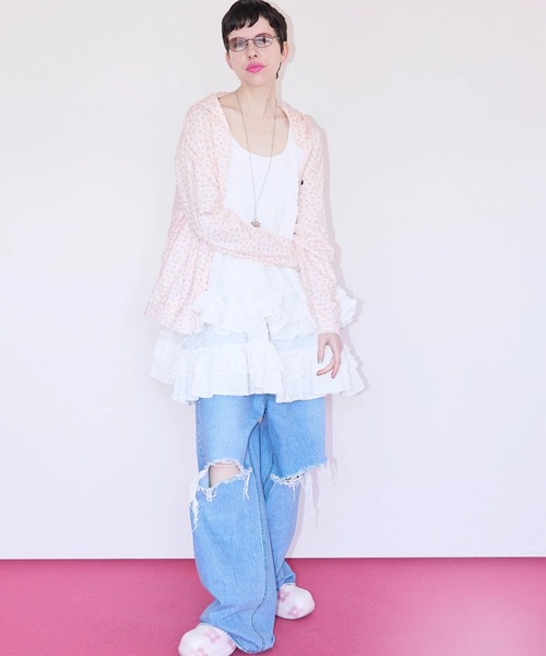Little sunny bite(リトルサニーバイト)の「littlesunnybite/リトルサニーバイト/floral light hoodie(パーカー・レディース・ホワイト/ピンク/その他18・M/S)」の8枚目の写真