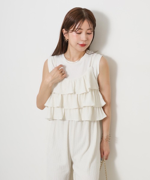 Riberry(リベリー)の「ティアードフリルキャミ × ワイドパンツセットアップ(セットアップ・レディース・イエロー/ピンク/アイボリー/ブラック/ライトブルー・MEDIUM)」の12枚目の写真