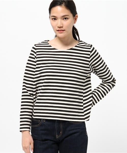 OUTLET(アウトレット)の「【mystic】ボーダーペプラムプルオーバー(Tシャツ/カットソー・レディース・オフホワイト/ネイビー/ブラック・FREE)」の1枚目の写真