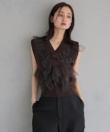&g'aime | 【&g'aime 】チュールラッフルニットベスト Tulle Ruffle Knit Vest(ベスト)