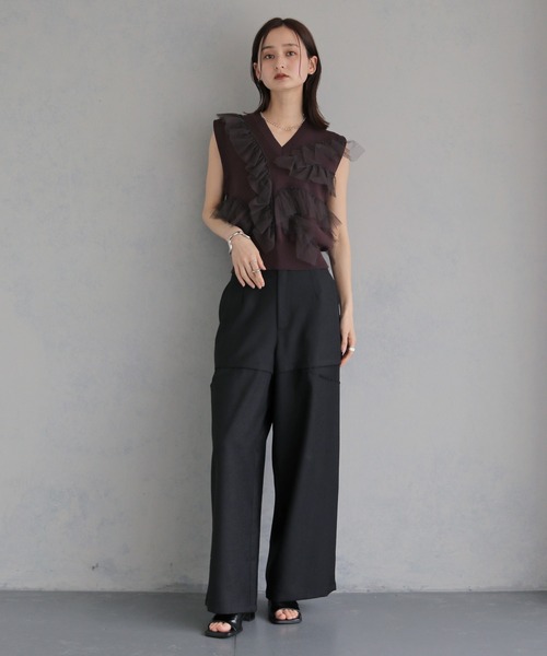 &g'aime（アンジェム）の「【&ｇ'aime 】チュールラッフルニットベスト　Tulle Ruffle Knit Vest（ベスト・レディース・アイボリー/ブラック/ブラウン・FREE）」の18枚目の写真