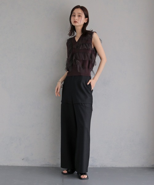 &g'aime（アンジェム）の「【&ｇ'aime 】チュールラッフルニットベスト　Tulle Ruffle Knit Vest（ベスト・レディース・アイボリー/ブラック/ブラウン・FREE）」の19枚目の写真