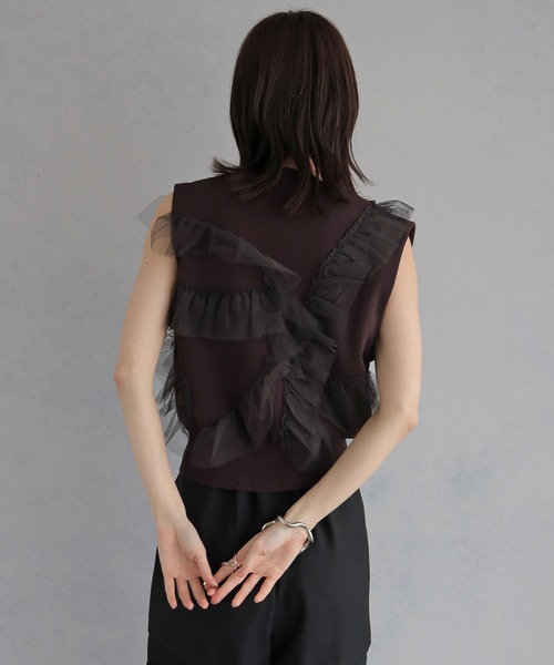 &g'aime（アンジェム）の「【&ｇ'aime 】チュールラッフルニットベスト　Tulle Ruffle Knit Vest（ベスト・レディース・アイボリー/ブラック/ブラウン・FREE）」の17枚目の写真