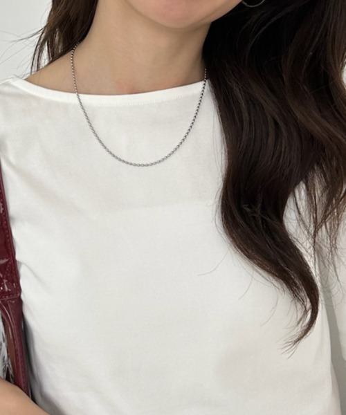 umune（ウムネ）の「Tシャツ 半袖 クロップド丈 ショート丈 2WAY ショートスリーブ カットソー 丸首 クルーネック 無地 コンパクト 夏（Tシャツ/カットソー・レディース・ブラック/オフホワイト/グレイッシュブルー・FREE）」の13枚目の写真