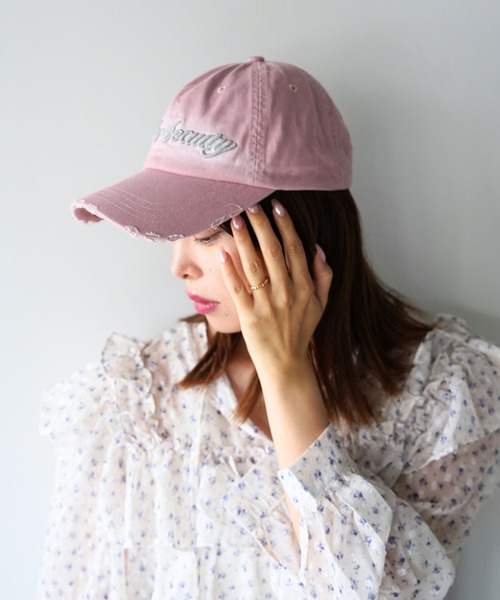 SANSeLF(サンセルフ)の「【SANSeLF】ヴィンテージロゴダメージキャップ saa26s085(キャップ・レディース・グレー/ピンク/ベージュ・FREE)」の3枚目の写真