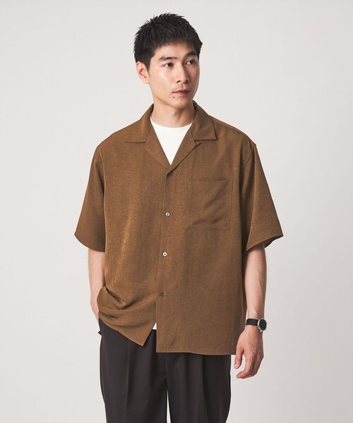 green label relaxing（グリーンレーベルリラクシング）の「スラブ オープンカラー 半袖 シャツ（シャツ/ブラウス・メンズ・ブラック/モカ/ナチュラル・L/XL/S/M）」の6枚目の写真