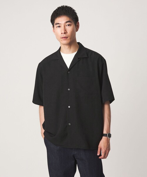 green label relaxing（グリーンレーベルリラクシング）の「スラブ オープンカラー 半袖 シャツ（シャツ/ブラウス・メンズ・ブラック/モカ/ナチュラル・L/XL/S/M）」の8枚目の写真