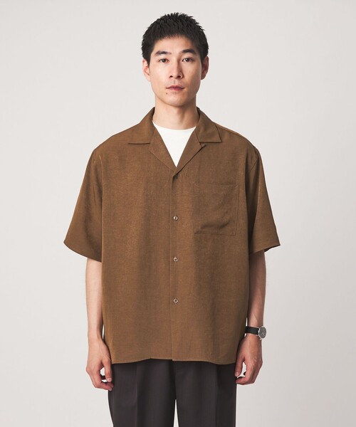 green label relaxing（グリーンレーベルリラクシング）の「スラブ オープンカラー 半袖 シャツ（シャツ/ブラウス・メンズ・ブラック/モカ/ナチュラル・L/XL/S/M）」の11枚目の写真