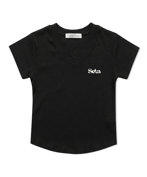 FUZZY SCAN（ファジスキャン）の「刺繍ロゴVネック半袖Tシャツ2色（Tシャツ/カットソー・レディース・ブラック/ライトグレー・ONE SIZE）」の2枚目の写真