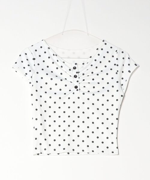gossip!ロサンゼルス(ゴシップロサンゼルス)の「【Y2Kガーリー】 半袖 ドット柄 ヘンリーネック カットソー タイト(Tシャツ/カットソー・レディース・ドット・M)」の12枚目の写真