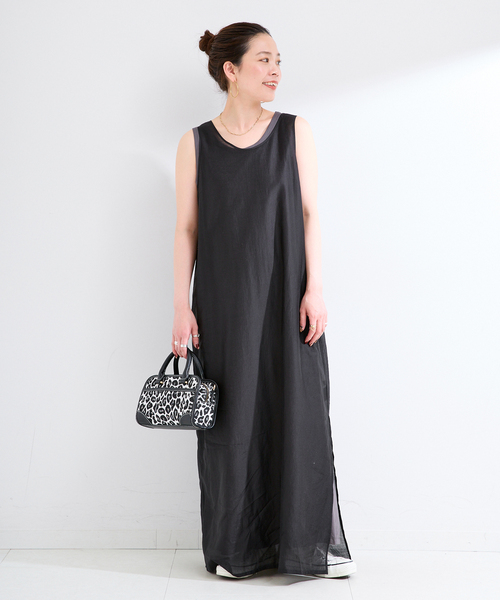 B.C STOCK(ベーセーストック)の「《2枚セット》《S/Mサイズ展開》接触冷感/シアー&ソリッドタンクワンピセット(ワンピース・レディース・ブラック/アイボリー・MEDIUM/SMALL)」の3枚目の写真