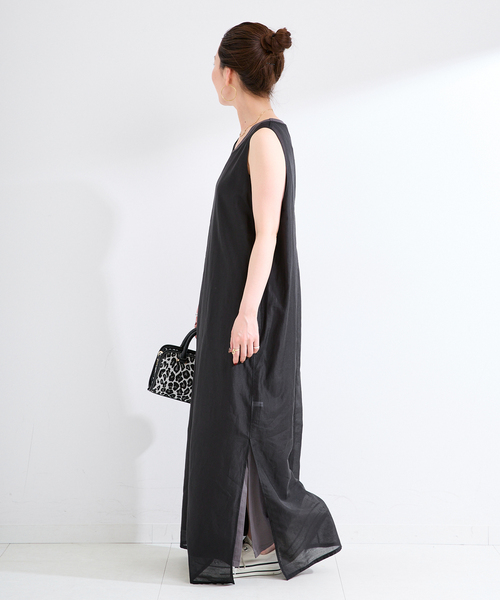 B.C STOCK(ベーセーストック)の「《2枚セット》《S/Mサイズ展開》接触冷感/シアー&ソリッドタンクワンピセット(ワンピース・レディース・ブラック/アイボリー・MEDIUM/SMALL)」の4枚目の写真