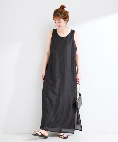B.C STOCK(ベーセーストック)の「《2枚セット》《S/Mサイズ展開》接触冷感/シアー&ソリッドタンクワンピセット(ワンピース・レディース・ブラック/アイボリー・MEDIUM/SMALL)」の6枚目の写真