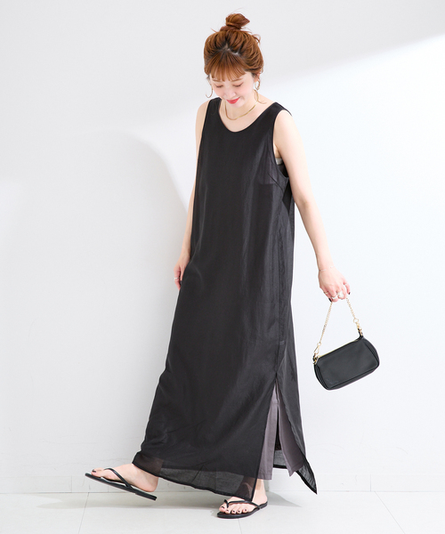 B.C STOCK(ベーセーストック)の「《2枚セット》《S/Mサイズ展開》接触冷感/シアー&ソリッドタンクワンピセット(ワンピース・レディース・ブラック/アイボリー・MEDIUM/SMALL)」の7枚目の写真