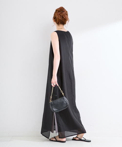 B.C STOCK(ベーセーストック)の「《2枚セット》《S/Mサイズ展開》接触冷感/シアー&ソリッドタンクワンピセット(ワンピース・レディース・ブラック/アイボリー・MEDIUM/SMALL)」の8枚目の写真