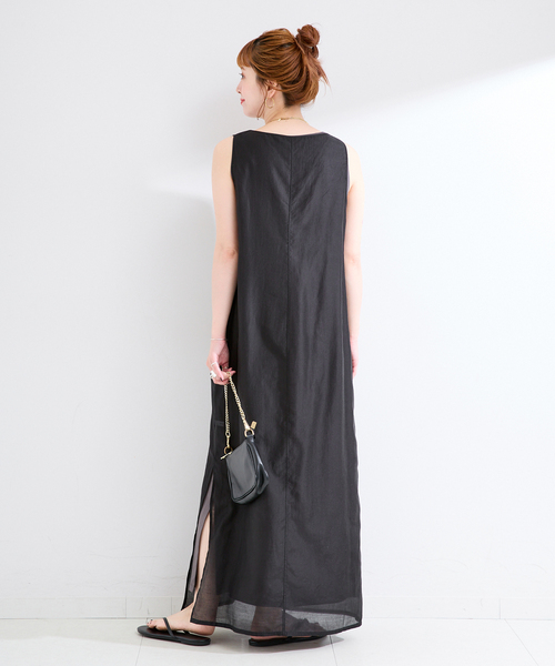 B.C STOCK(ベーセーストック)の「《2枚セット》《S/Mサイズ展開》接触冷感/シアー&ソリッドタンクワンピセット(ワンピース・レディース・ブラック/アイボリー・MEDIUM/SMALL)」の9枚目の写真