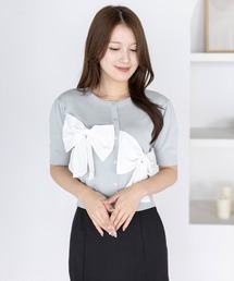CLEAR BASIC | リボンデザインニットトップス［骨格ウェーブ／フェミニン／ガーリー／大人かわいい／華やか］(ニット/セーター)