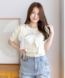 CLEAR BASIC | リボンデザインニットトップス［骨格ウェーブ／フェミニン／ガーリー／大人かわいい／華やか］(ニット/セーター)