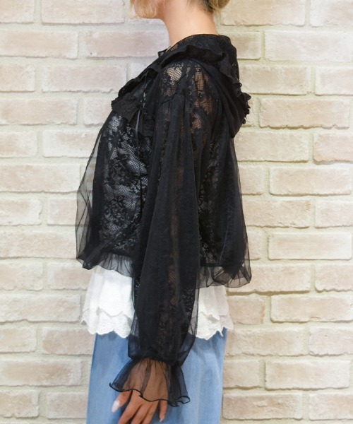 axes femme POETIQUE(アクシーズファムポエティック)の「チュール×レースパーカー(カーディガン/ボレロ・レディース・ホワイト/ブラック・MEDIUM)」の4枚目の写真