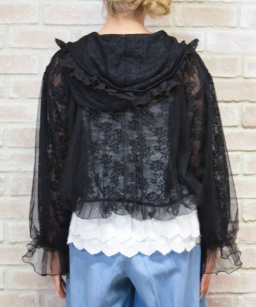 axes femme POETIQUE(アクシーズファムポエティック)の「チュール×レースパーカー(カーディガン/ボレロ・レディース・ホワイト/ブラック・MEDIUM)」の5枚目の写真