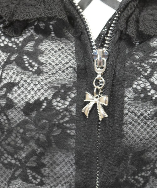 axes femme POETIQUE(アクシーズファムポエティック)の「チュール×レースパーカー(カーディガン/ボレロ・レディース・ホワイト/ブラック・MEDIUM)」の7枚目の写真