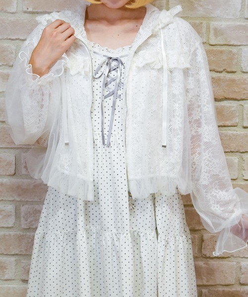 axes femme POETIQUE(アクシーズファムポエティック)の「チュール×レースパーカー(カーディガン/ボレロ・レディース・ホワイト/ブラック・MEDIUM)」の8枚目の写真