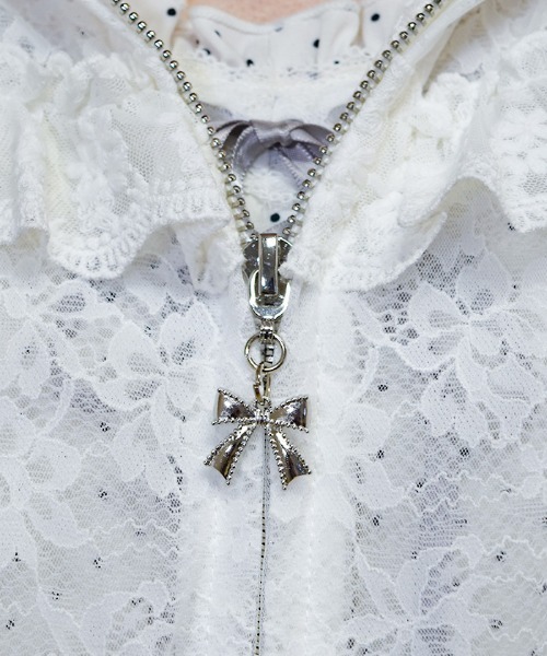 axes femme POETIQUE(アクシーズファムポエティック)の「チュール×レースパーカー(カーディガン/ボレロ・レディース・ホワイト/ブラック・MEDIUM)」の9枚目の写真