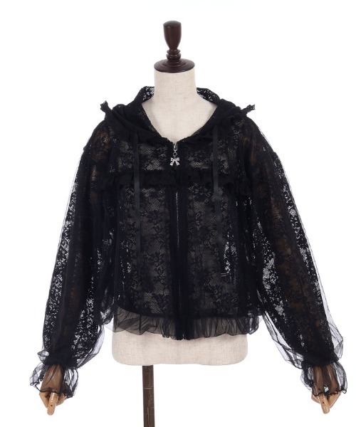 axes femme POETIQUE(アクシーズファムポエティック)の「チュール×レースパーカー(カーディガン/ボレロ・レディース・ホワイト/ブラック・MEDIUM)」の14枚目の写真