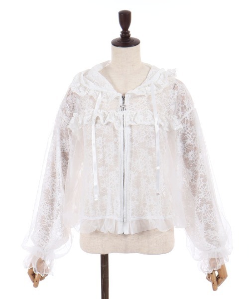 axes femme POETIQUE(アクシーズファムポエティック)の「チュール×レースパーカー(カーディガン/ボレロ・レディース・ホワイト/ブラック・MEDIUM)」の22枚目の写真