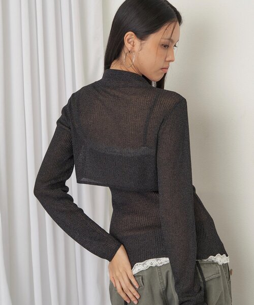 WHO'S WHO gallery(フーズフーギャラリー)の「【26AW LOOK掲載品番】シアーリブハイネックカーデ(カーディガン/ボレロ・レディース・パープル/オフホワイト/ブラウン/ミント/ブラック・FREE)」の15枚目の写真