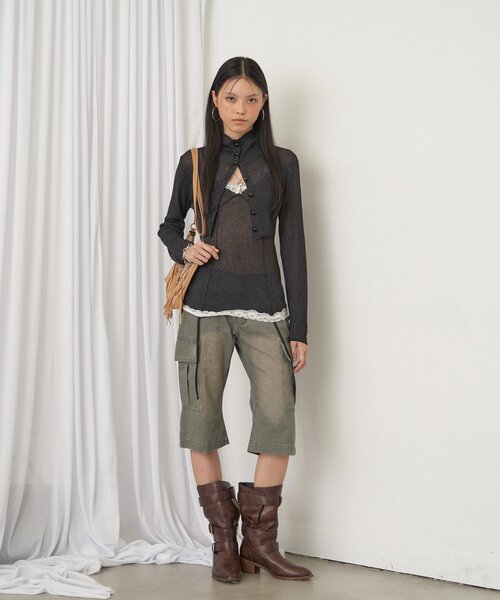WHO'S WHO gallery(フーズフーギャラリー)の「【26AW LOOK掲載品番】シアーリブハイネックカーデ(カーディガン/ボレロ・レディース・パープル/オフホワイト/ブラウン/ミント/ブラック・FREE)」の16枚目の写真