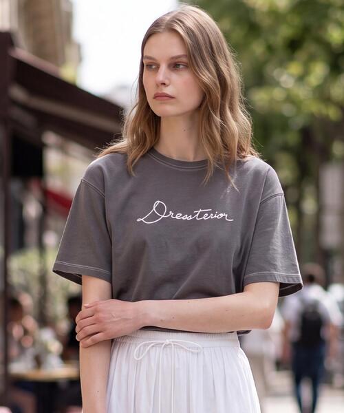 DRESSTERIOR(ドレステリア)の「インディゴ天竺ロゴTシャツ(Tシャツ/カットソー・レディース・チャコールグレー/サックスブルー・36/38/34)」の7枚目の写真