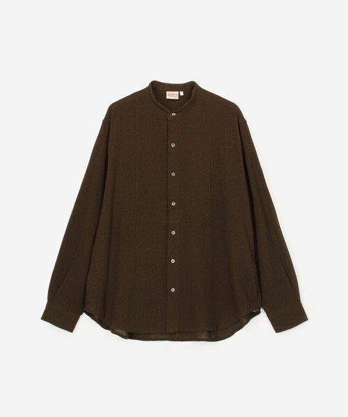 Bshop(ビショップ)の「INDIA INDUSTRY | コットンメッシュ バンドカラーブザムシャツ MEN(シャツ/ブラウス・メンズ・ブラック/ダークブラウン・3/4)」の2枚目の写真