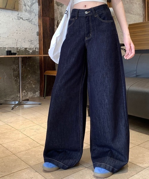 NEW GENTLEMAN(ニュージェントルマン)の「ハッピーデニム ワイドバギー ルーズ パンツ(デニムパンツ・レディース・ネイビー・S/L/M)」の6枚目の写真