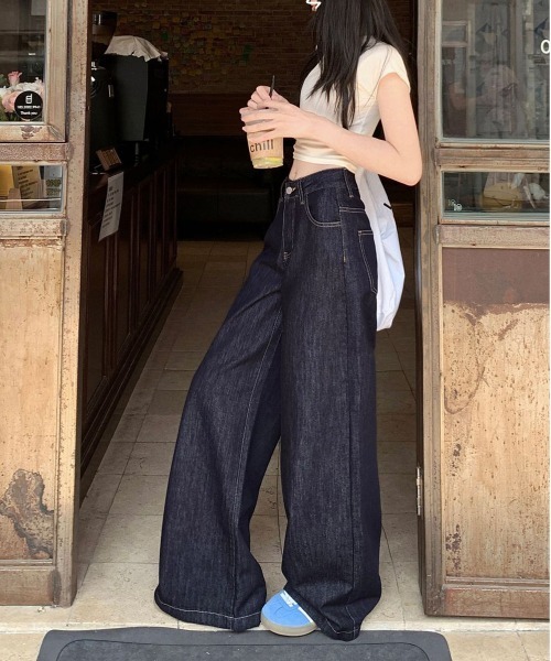 NEW GENTLEMAN(ニュージェントルマン)の「ハッピーデニム ワイドバギー ルーズ パンツ(デニムパンツ・レディース・ネイビー・S/L/M)」の10枚目の写真