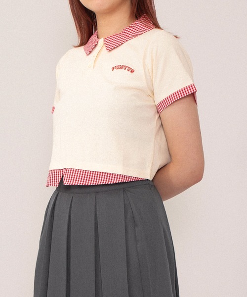 PUNYUS(プニュズ)の「フェイクレイヤードポロシャツ(Tシャツ/カットソー・レディース・ネイビー/グレー/アイボリー・1/2/3/4/5)」の10枚目の写真