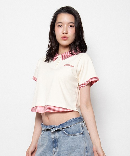 PUNYUS(プニュズ)の「フェイクレイヤードポロシャツ(Tシャツ/カットソー・レディース・ネイビー/グレー/アイボリー・1/2/3/4/5)」の7枚目の写真