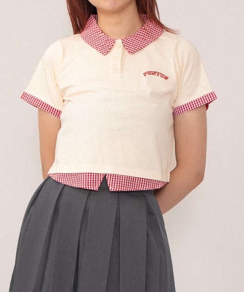 PUNYUS(プニュズ)の「フェイクレイヤードポロシャツ(Tシャツ/カットソー・レディース・ネイビー/グレー/アイボリー・1/2/3/4/5)」の11枚目の写真