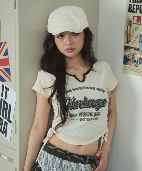 dispark(ディスパーク)の「DISPARK/キーネックサイドドロストT(Tシャツ/カットソー・レディース・アイボリー/ブラック/カーキ・FREE)」の2枚目の写真
