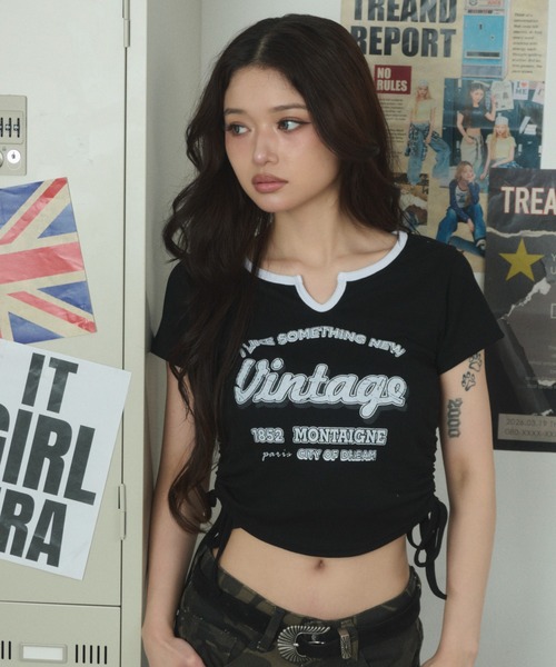 dispark(ディスパーク)の「DISPARK/キーネックサイドドロストT(Tシャツ/カットソー・レディース・アイボリー/ブラック/カーキ・FREE)」の3枚目の写真