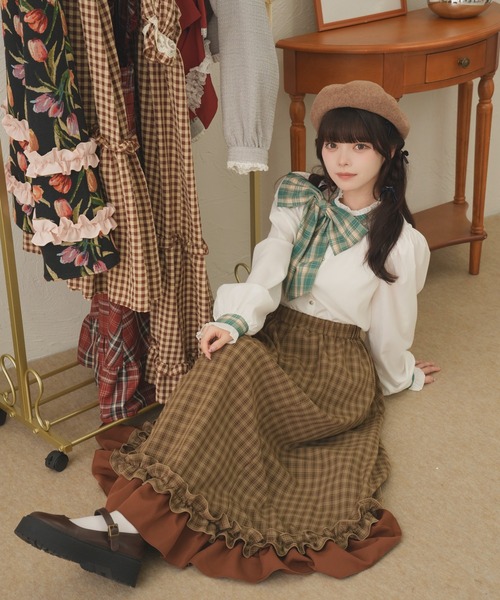 kutir（クティール）の「【クティールとレトロ】2wayチェックリボンブラウス（シャツ/ブラウス・レディース・ベージュ/オフホワイト/ホワイト・FREE）」の10枚目の写真