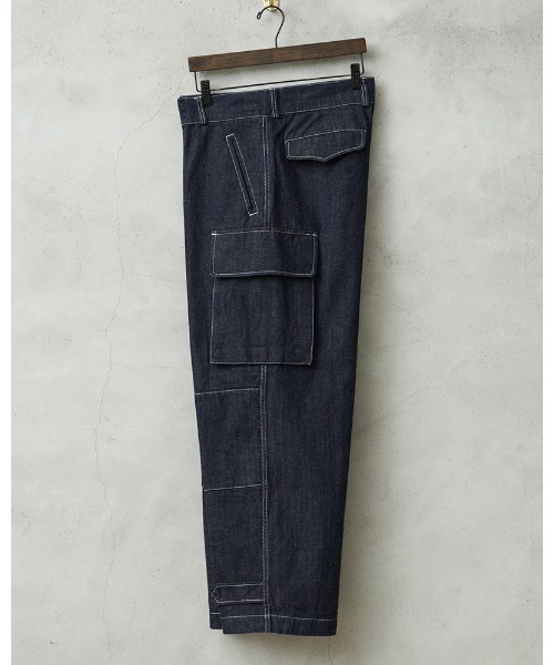WAIPER.inc（ワイパーインク）の「WAIPER.inc フランス軍 M-47 カーゴパンツ KURABO DENIM【WP1170】（デニムパンツ・メンズ・ネイビー×ホワイト/ネイビー系・25/24）」の5枚目の写真