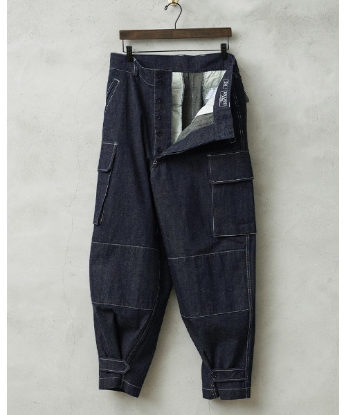 WAIPER.inc（ワイパーインク）の「WAIPER.inc フランス軍 M-47 カーゴパンツ KURABO DENIM【WP1170】（デニムパンツ・メンズ・ネイビー×ホワイト/ネイビー系・25/24）」の6枚目の写真