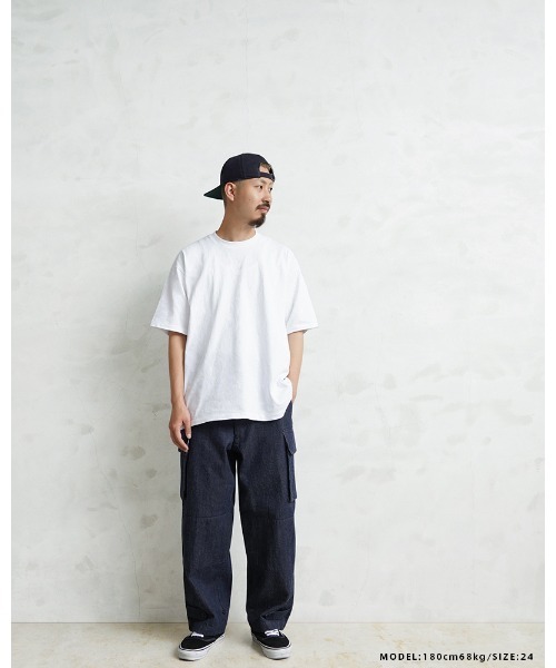 WAIPER.inc（ワイパーインク）の「WAIPER.inc フランス軍 M-47 カーゴパンツ KURABO DENIM【WP1170】（デニムパンツ・メンズ・ネイビー×ホワイト/ネイビー系・25/24）」の14枚目の写真