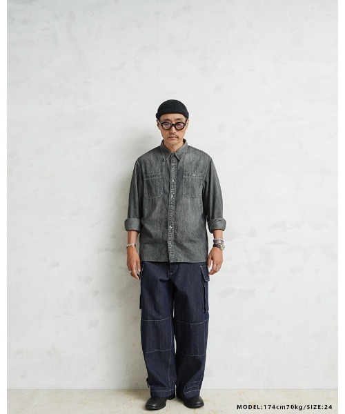 WAIPER.inc（ワイパーインク）の「WAIPER.inc フランス軍 M-47 カーゴパンツ KURABO DENIM【WP1170】（デニムパンツ・メンズ・ネイビー×ホワイト/ネイビー系・25/24）」の15枚目の写真