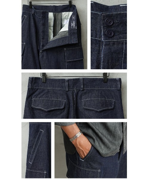 WAIPER.inc（ワイパーインク）の「WAIPER.inc フランス軍 M-47 カーゴパンツ KURABO DENIM【WP1170】（デニムパンツ・メンズ・ネイビー×ホワイト/ネイビー系・25/24）」の19枚目の写真