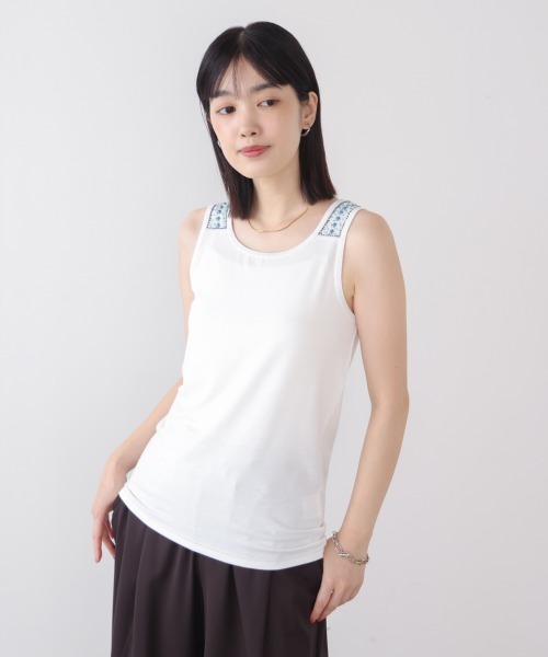 Bou Jeloud(ブージュルード)の「ターコイズビジュータンク(タンクトップ・レディース・ブラック/オフホワイト/ライトブルー/ライトグレー・FREE)」の1枚目の写真
