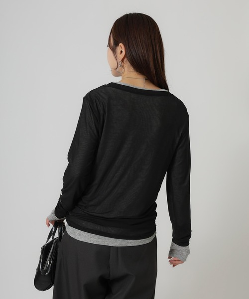 Riberry（リベリー）の「パワーネットヘンリーネック+シアーインナーセット（Tシャツ/カットソー・レディース・アイボリー/ブラック/ネイビー/ブラウン・FREE）」の19枚目の写真