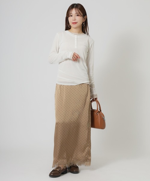 Riberry（リベリー）の「パワーネットヘンリーネック+シアーインナーセット（Tシャツ/カットソー・レディース・アイボリー/ブラック/ネイビー/ブラウン・FREE）」の8枚目の写真